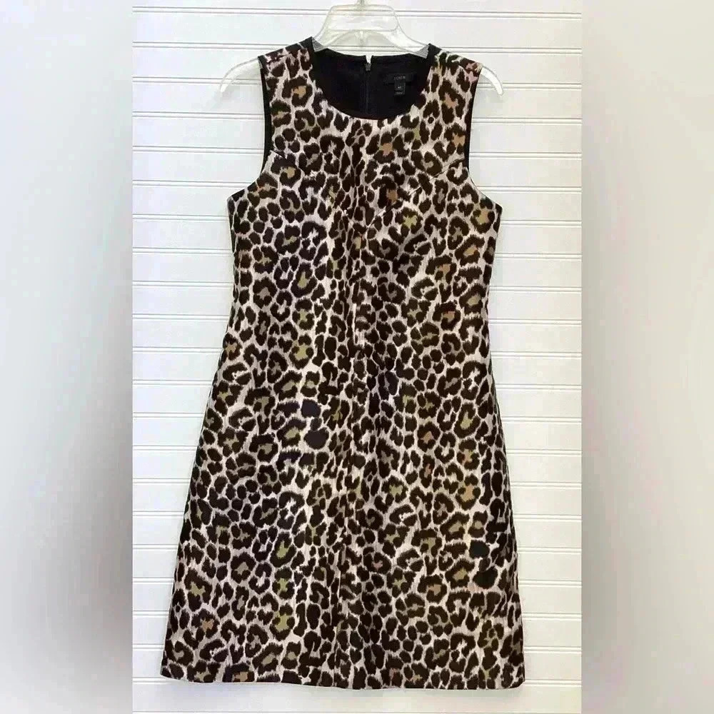 J.CREW Sleeveless Shift Dress in Leopard Print Black& Brown Size 4T